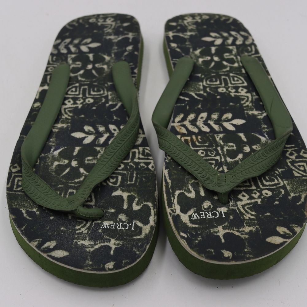 J. Crew Green Botanical Floral Flip Flop Sandals New Without Tags Women's 8